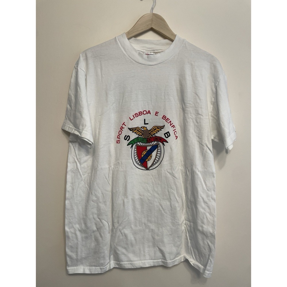 Vintage Benfica Lisboa Sport FC Football Soccer T-shirt Men Large Portugal White